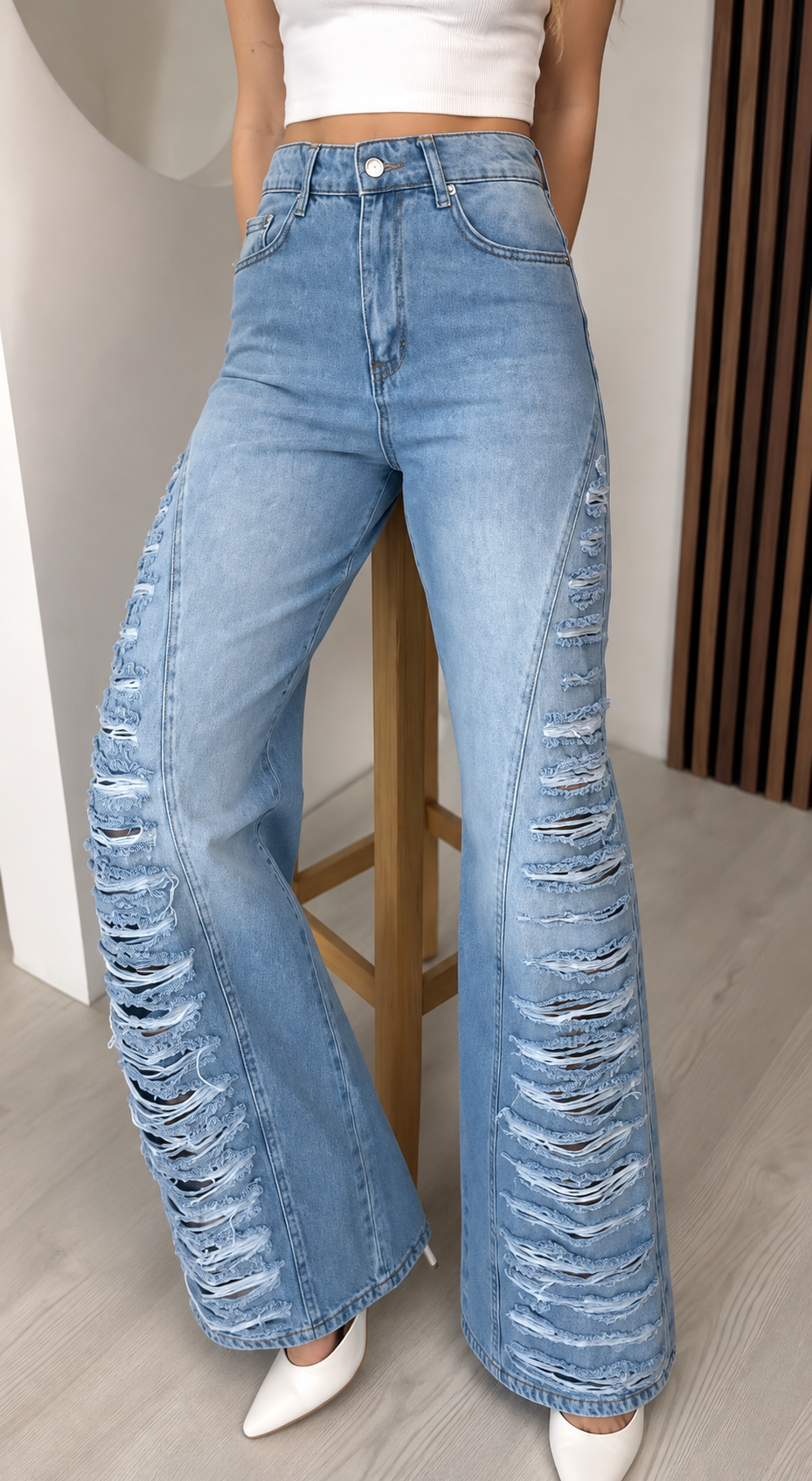 Wide Leg Ripped farmerke