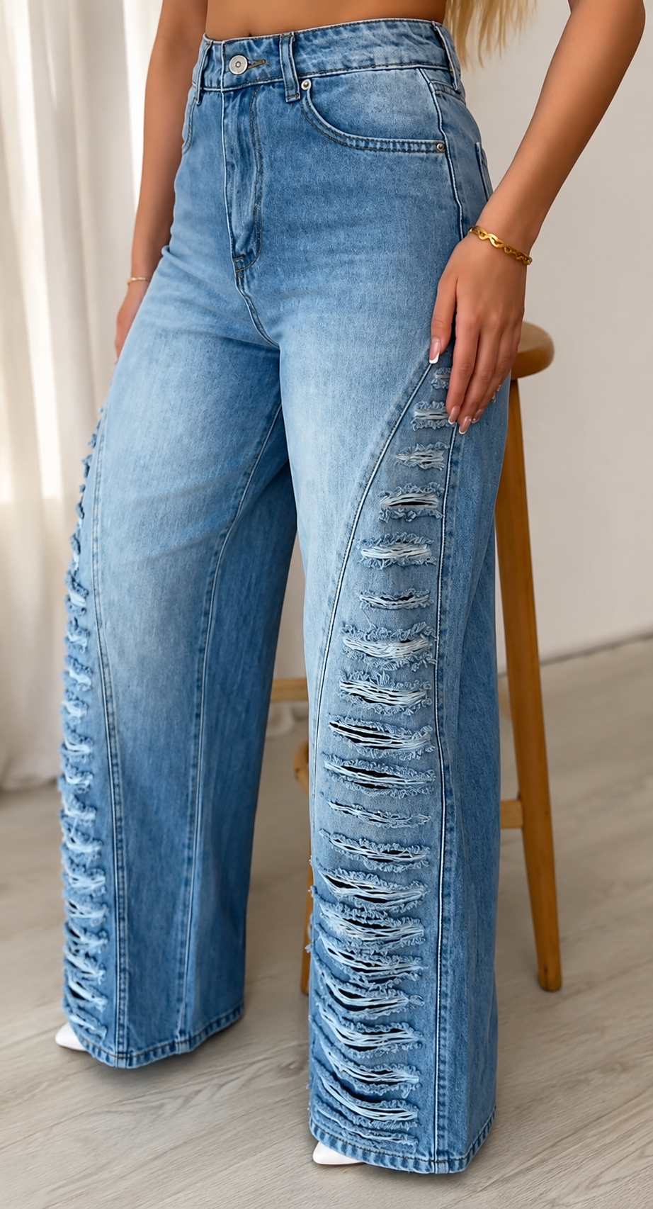 Wide Leg Ripped farmerke